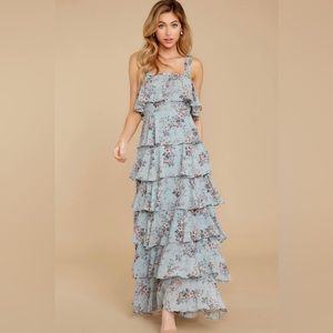 Beautiful light blue floral ruffled dress